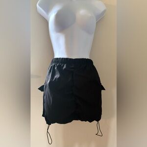 Women’s Black Ruched Cargo Mini Skirt with Drawstrings